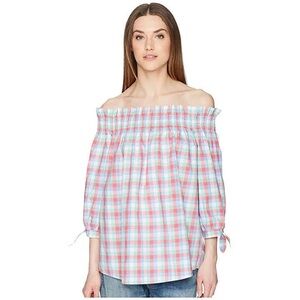Kate Spade Madras Gingham Off the Shoulder Cotton Top Size Small